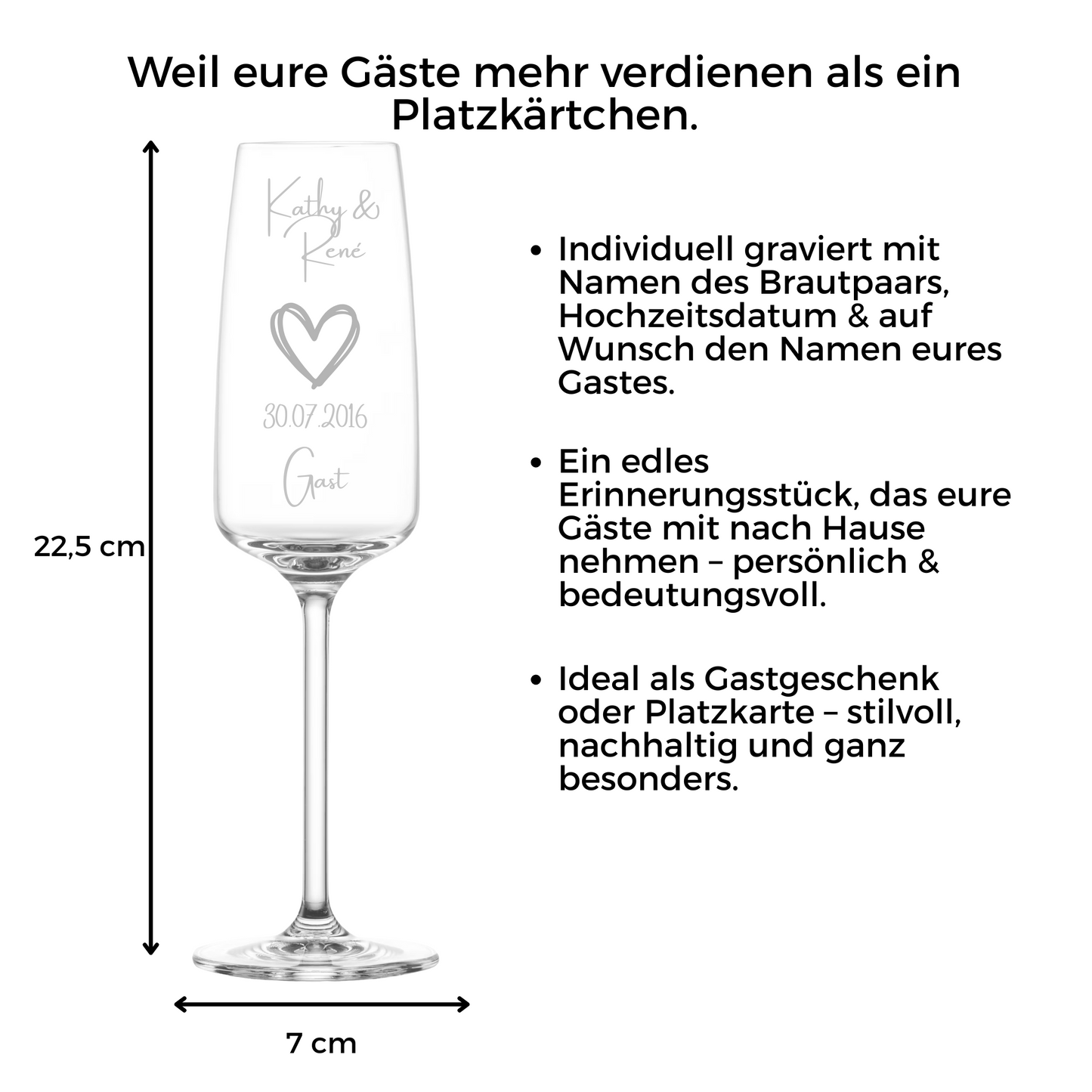 Personalisierte Sektgläser Hochzeit mit Gravur – Platzkarte & Gastgeschenk
