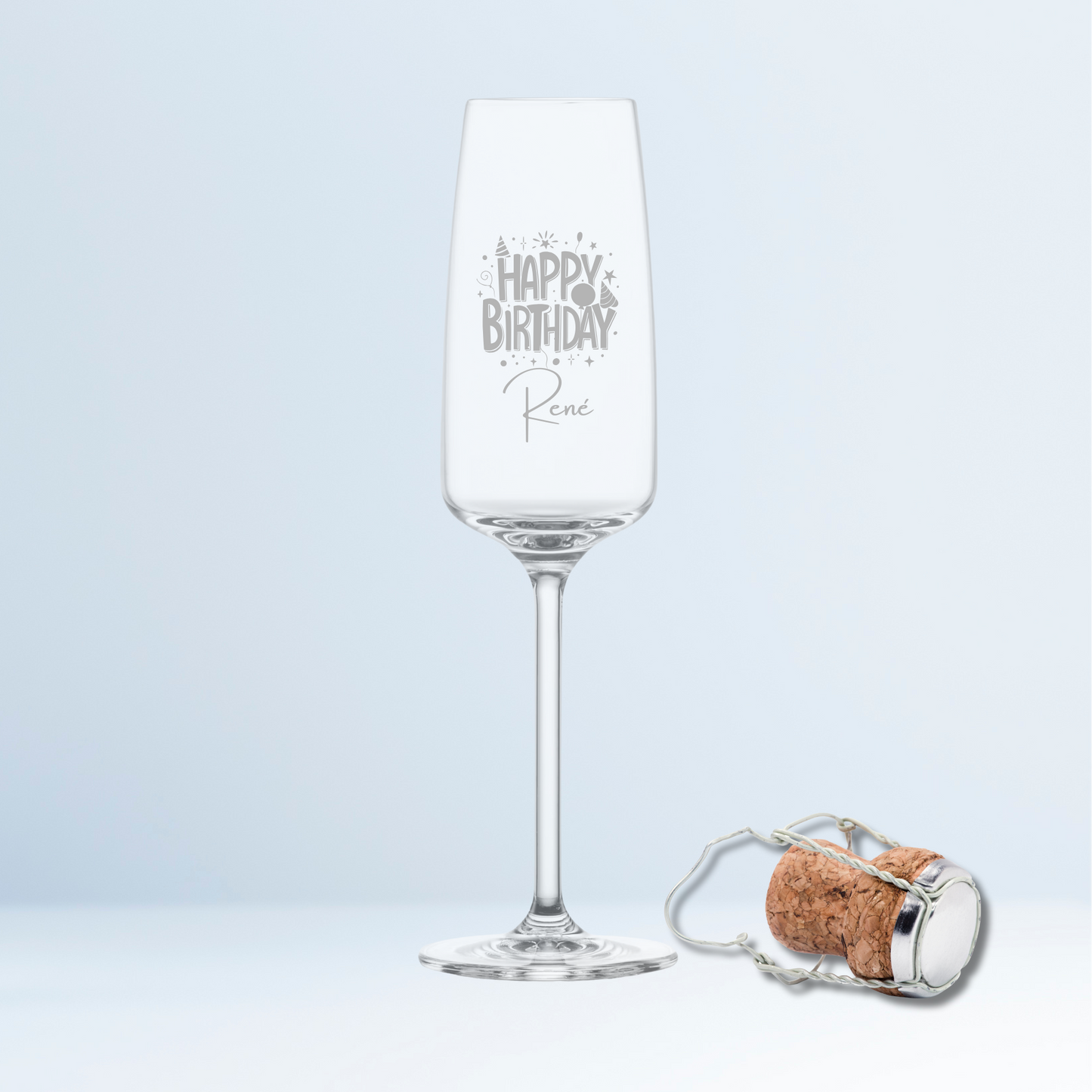 Geburtstags-Sektglas mit Gravur – Happy Birthday Design mit Name