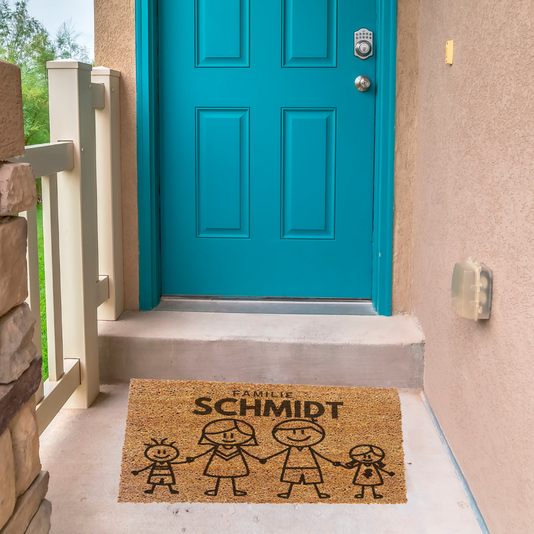 Personalisierte Kokos Fußmatte - Strichmännchen Familie
