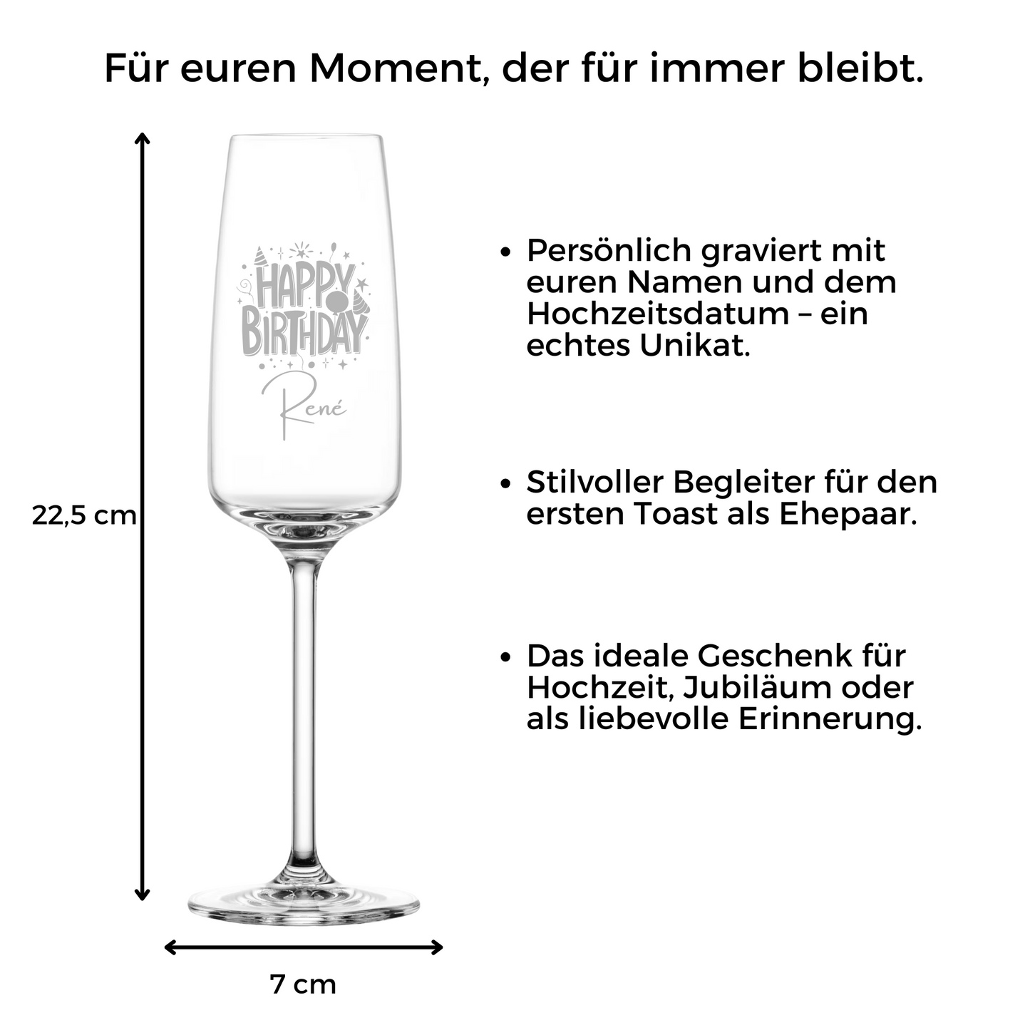 Geburtstags-Sektglas mit Gravur – Happy Birthday Design mit Name