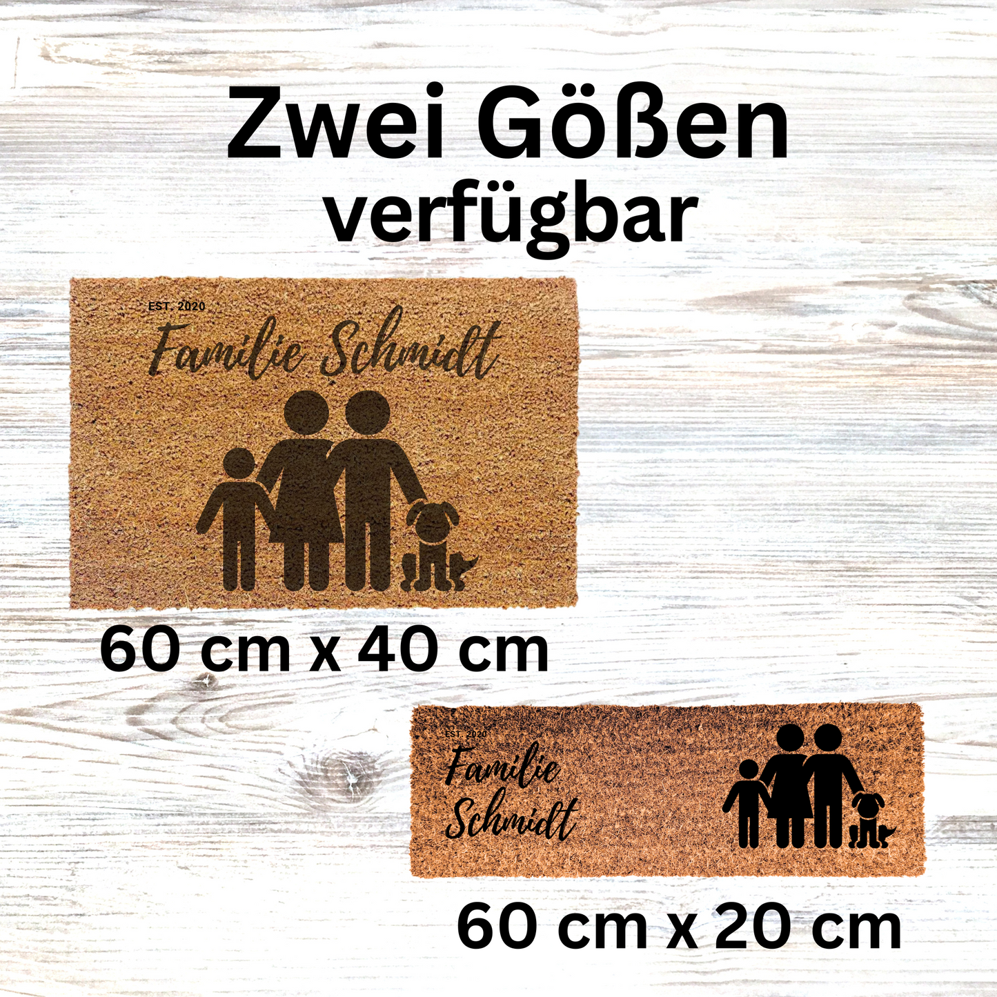 Personalisierte Kokos Fußmatte Familie mit Hund