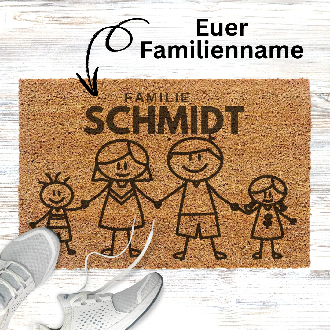 Personalisierte Kokos Fußmatte - Strichmännchen Familie