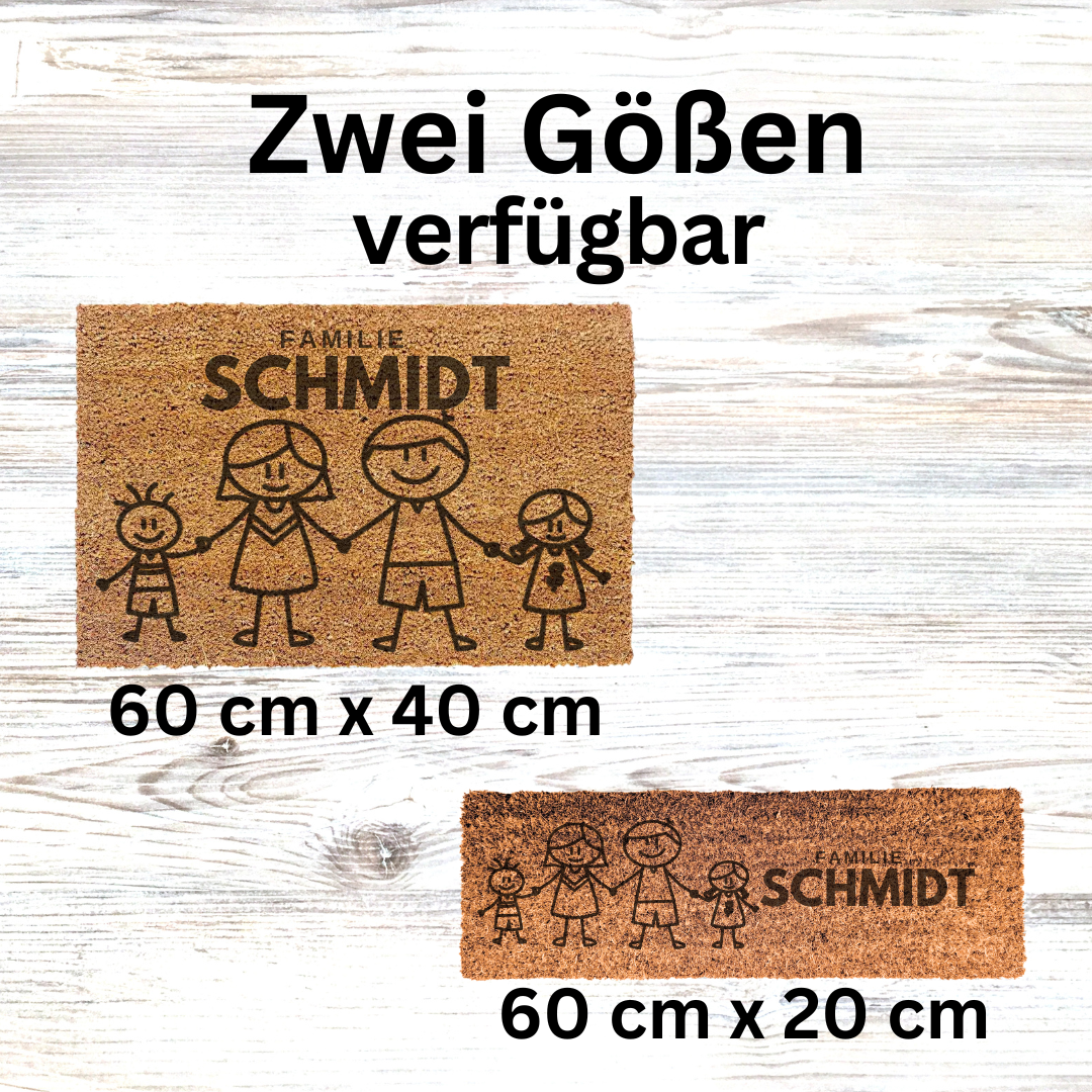 Personalisierte Kokos Fußmatte - Strichmännchen Familie