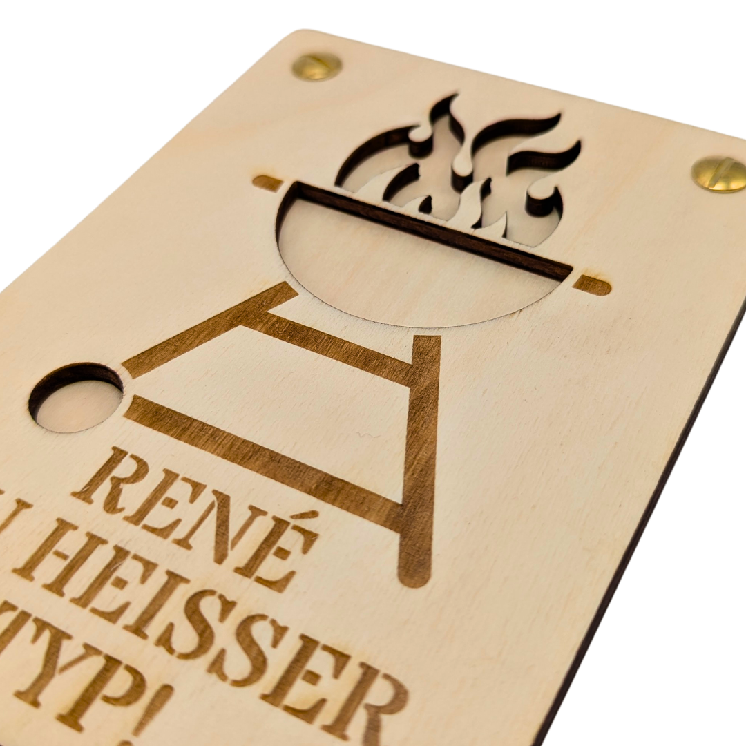 Personalisierte Grillkarte aus Holz – „Du heißer Typ!“ – Geldgeschenk für Männer, Grillfans, Vatertag oder Geburtstag