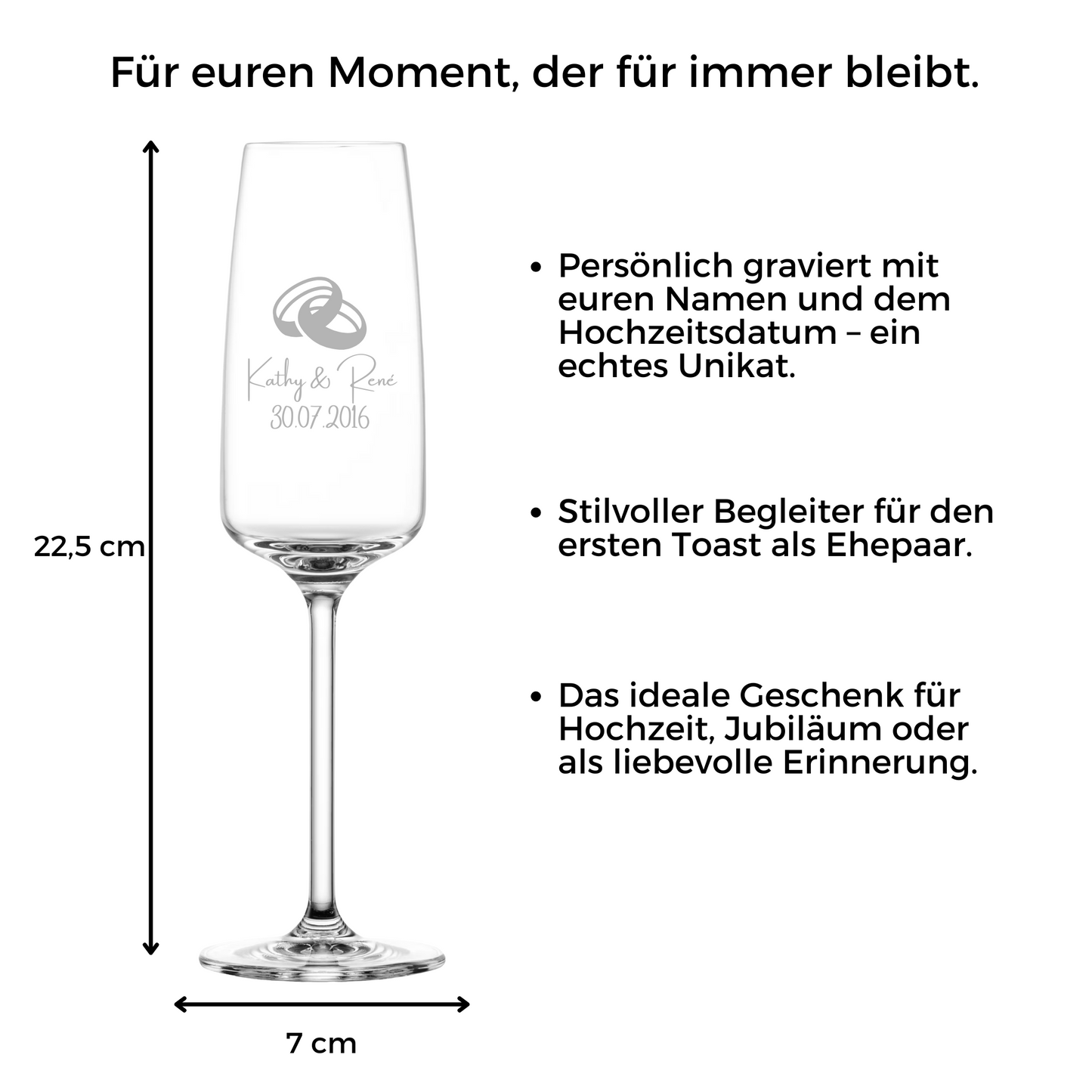 Sektglas mit Gravur – Name & Hochzeitsdatum personalisiert