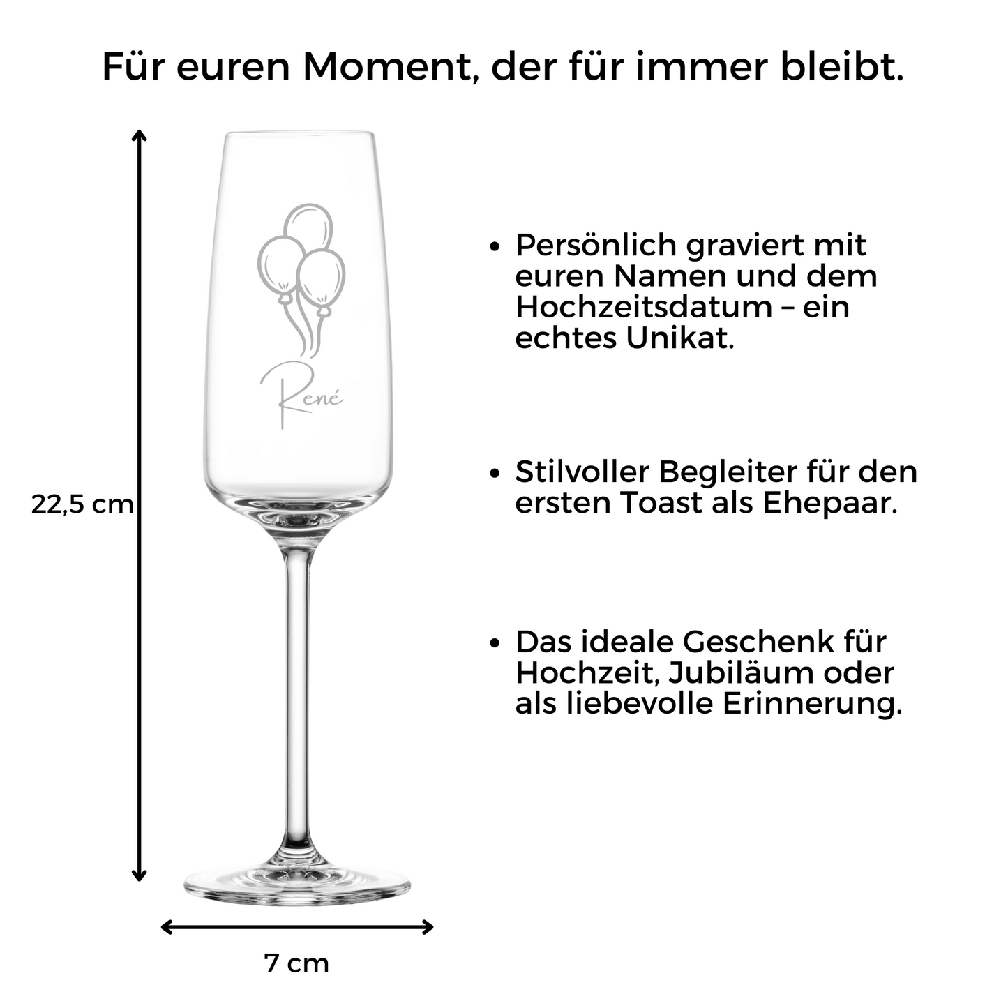 Personalisiertes Sektglas mit Ballons & Wunschnamen – das perfekte Geschenk zum Geburtstag oder Jubiläum