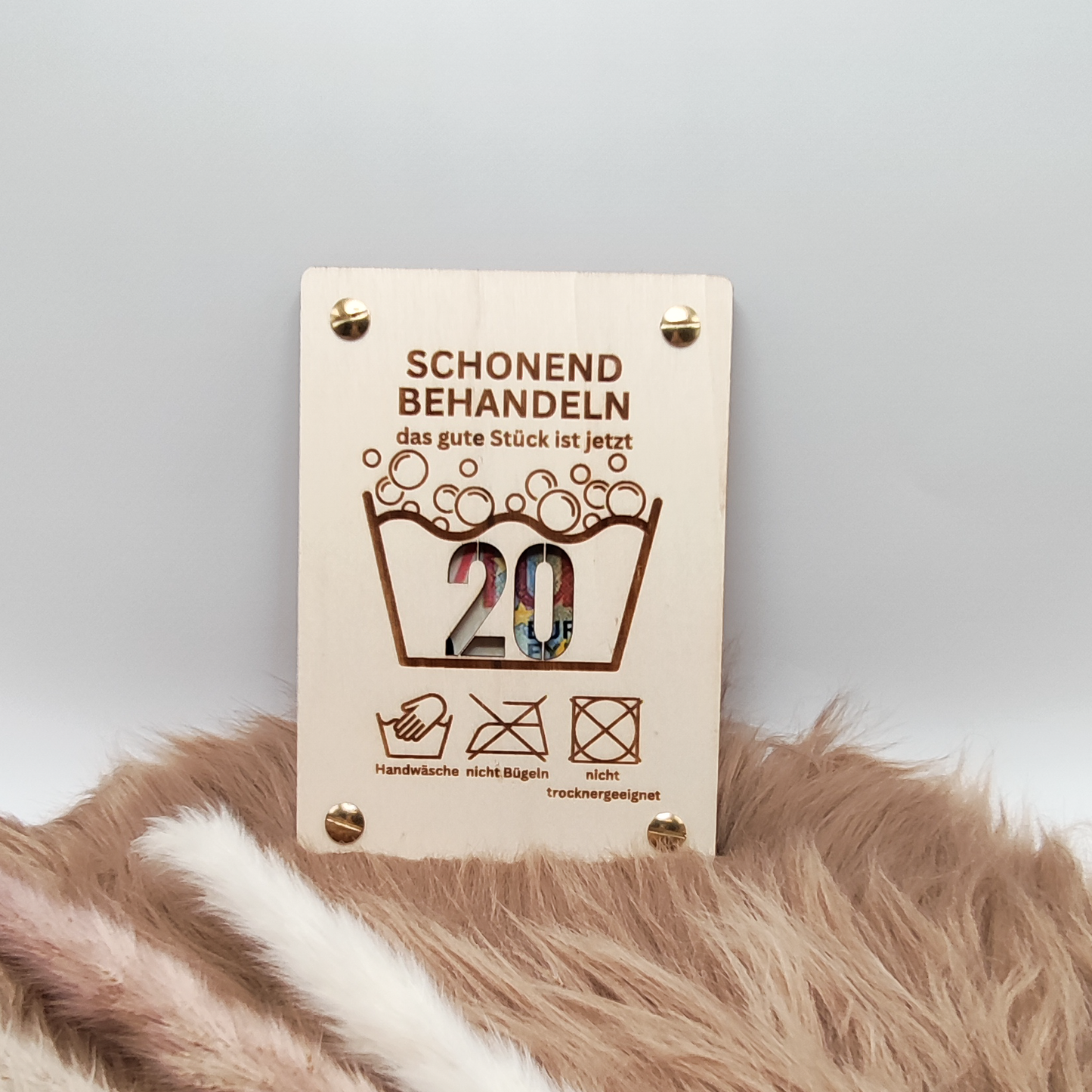 Lustige Holz-Geburtstagskarte – "Schonend Behandeln"