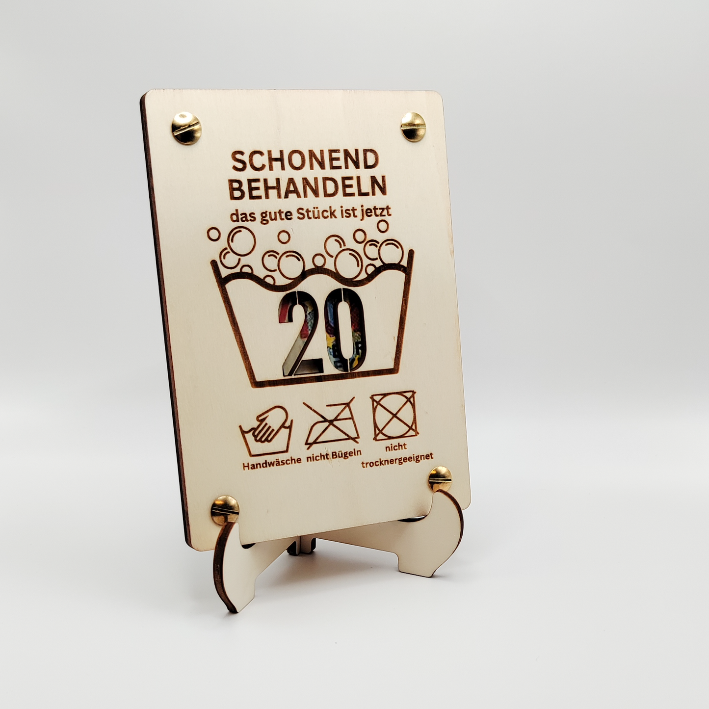 Lustige Holz-Geburtstagskarte – "Schonend Behandeln"