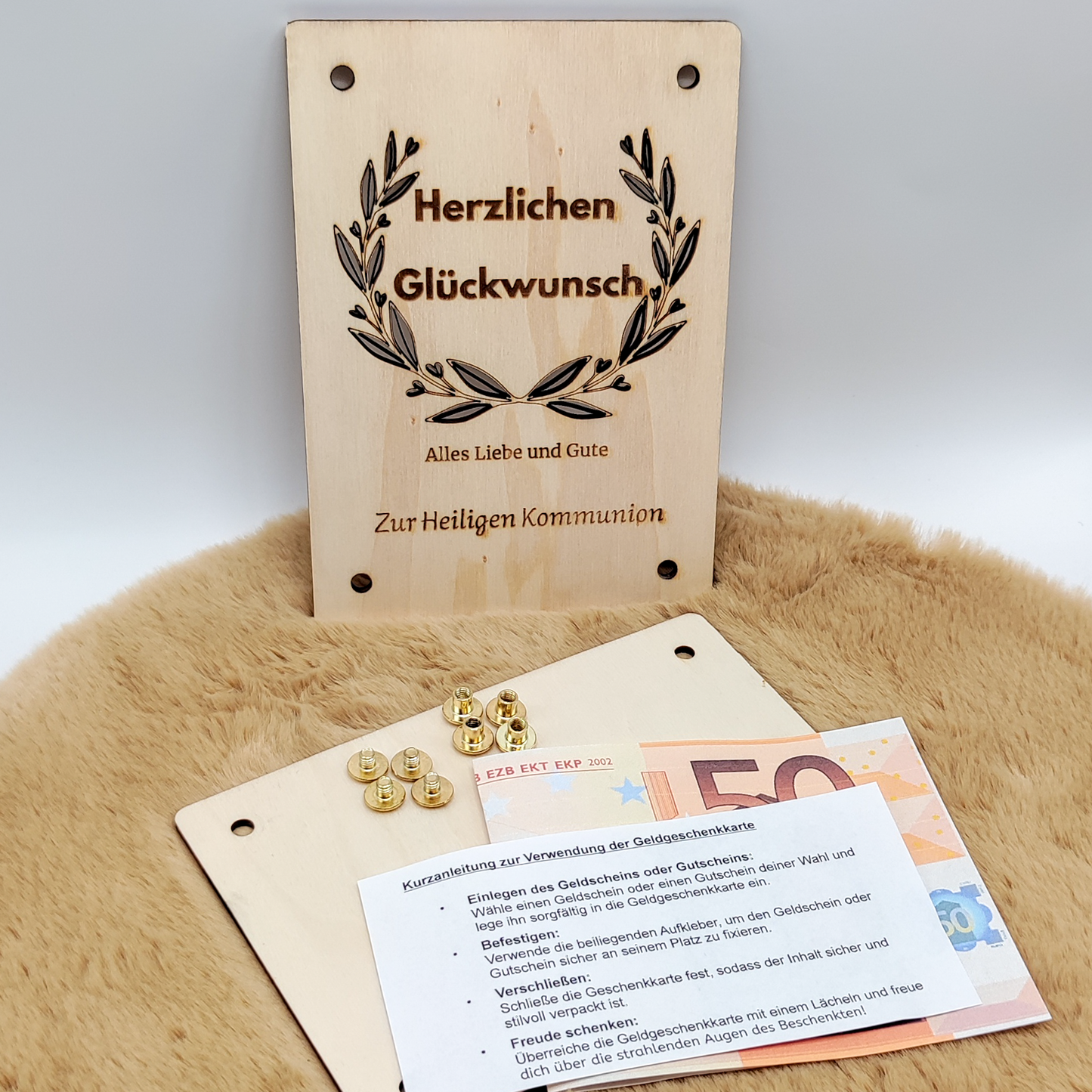 Personalisierte Holz-Geschenkkarte zur Kommunion – Einzigartiges Präsent mit Stil