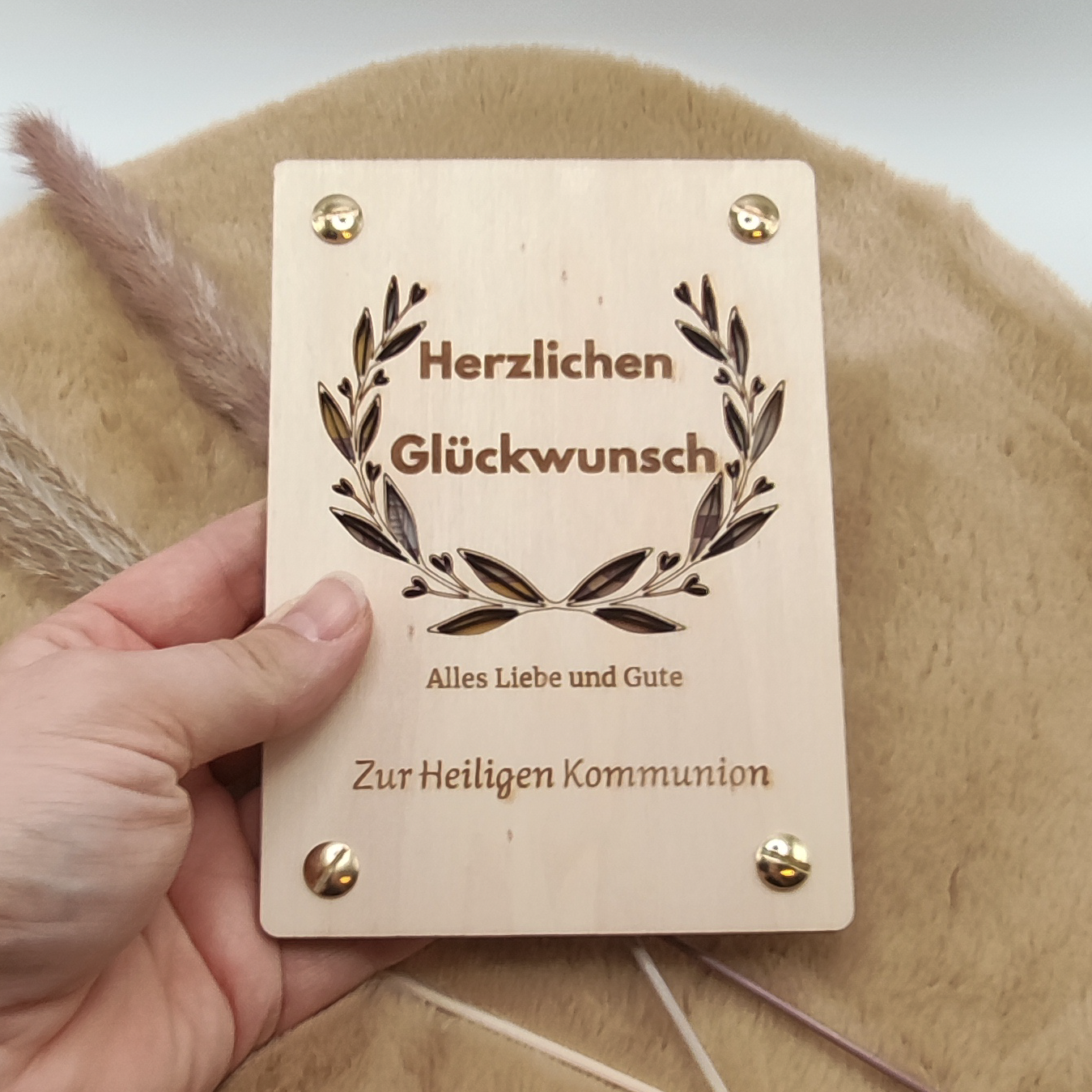 Personalisierte Holz-Geschenkkarte zur Kommunion – Einzigartiges Präsent mit Stil