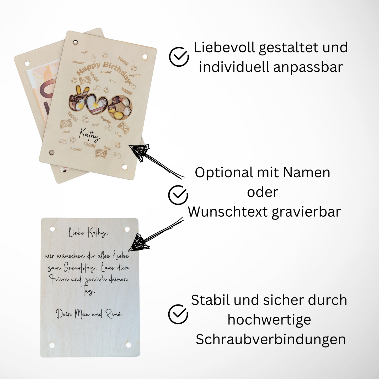 Personalisierte Geldgeschenkkarte aus Holz – Perfekt für den Kindergeburtstag