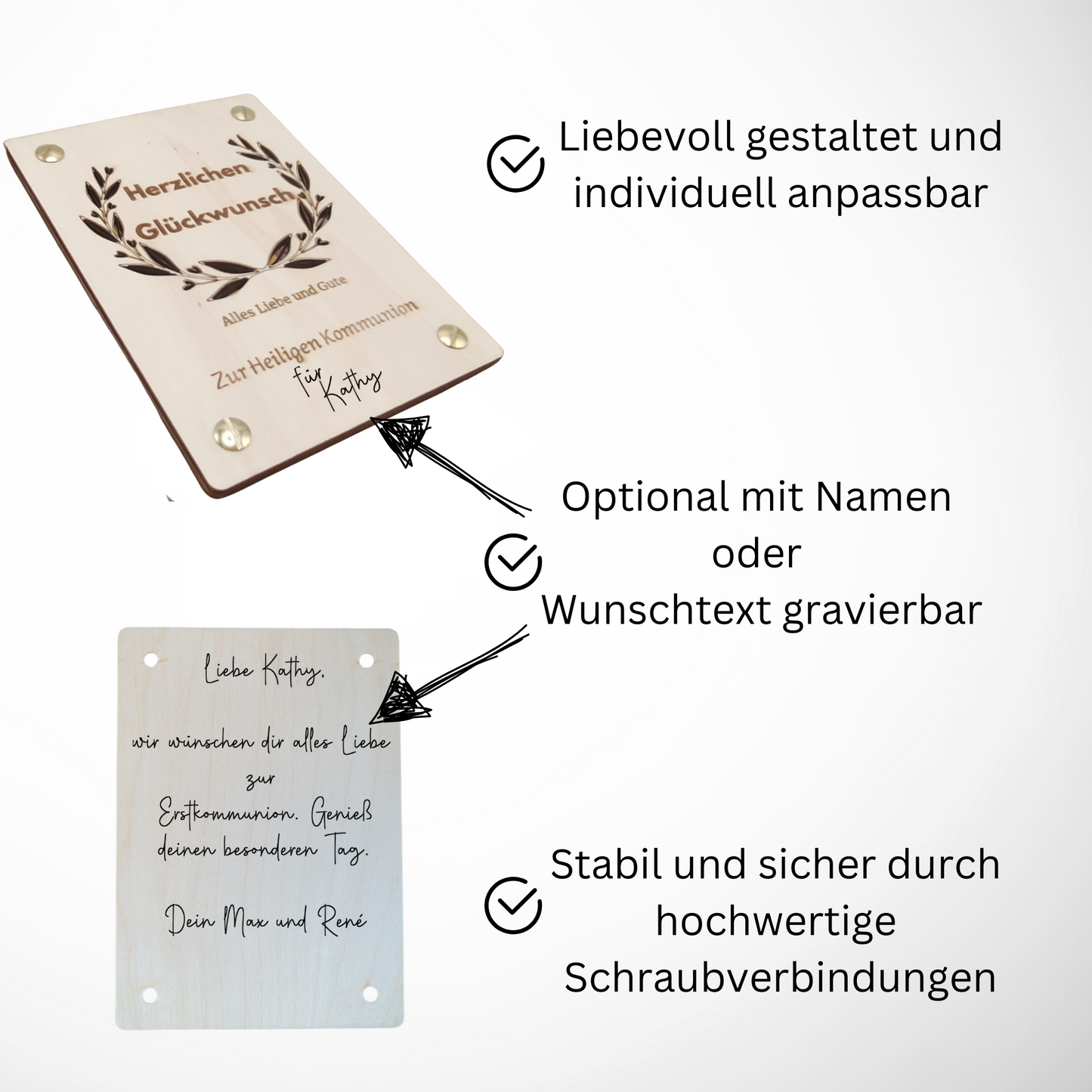 Personalisierte Holz-Geschenkkarte zur Kommunion – Einzigartiges Präsent mit Stil