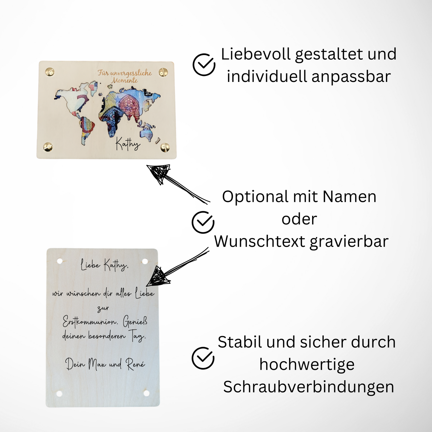 Personalisierte Holz-Geldgeschenkkarte "Für Unvergessliche Momente"