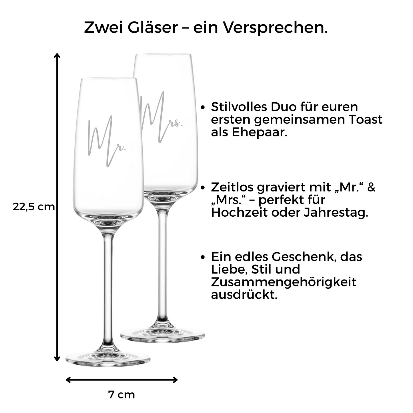 Sektgläser Set 2-teilig – Gravur „Mr. & Mrs.“ – Hochzeitsgläser für Brautpaar