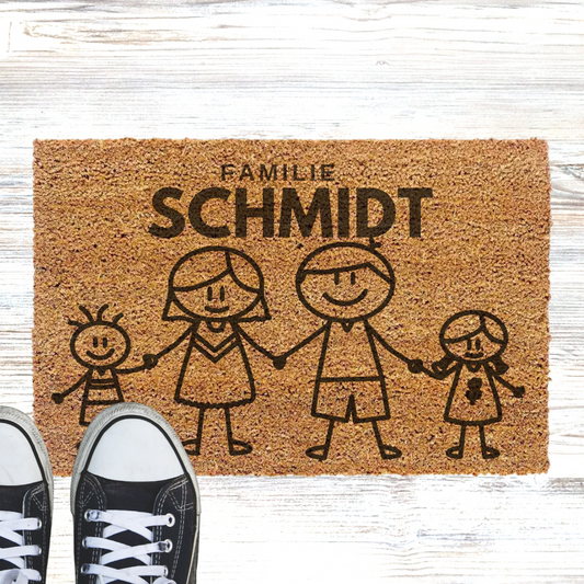 Personalisierte Kokos Fußmatte - Strichmännchen Familie