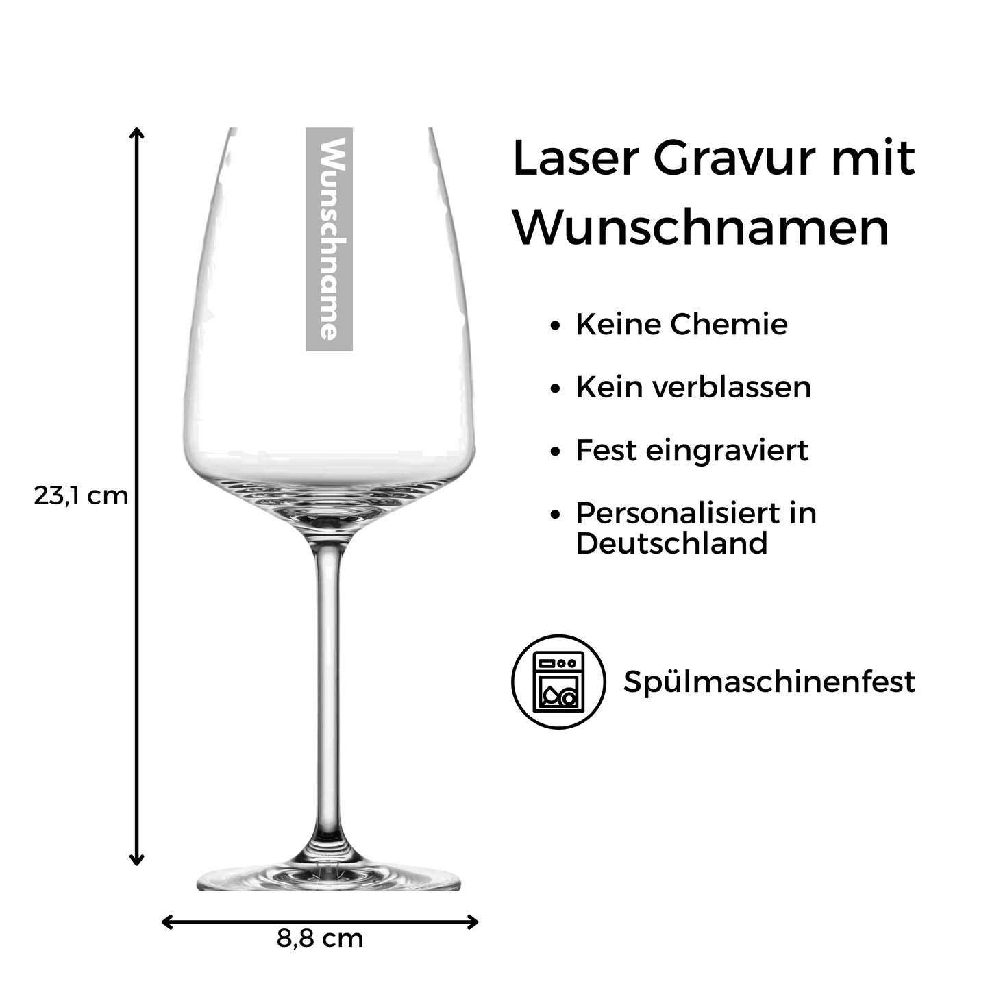 Personalisiertes Weinglas mit Name – Vertikale Lasergravur – Wunschname graviert
