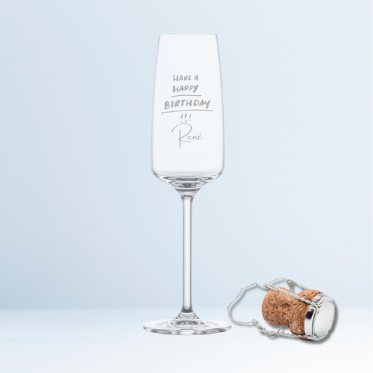 Personalisiertes Sektglas „Have a Happy Birthday“ mit Wunschnamen – das stilvolle Geburtstagsgeschenk