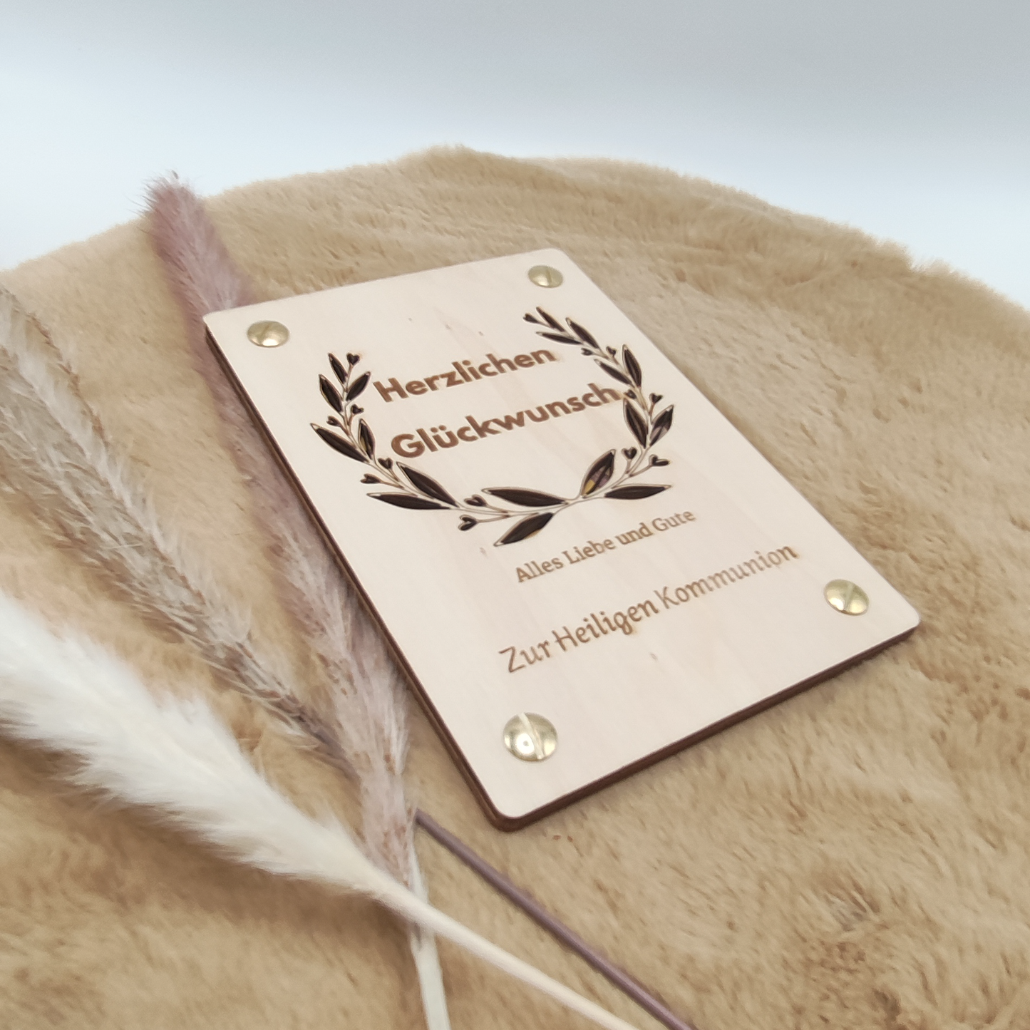Personalisierte Holz-Geschenkkarte zur Kommunion – Einzigartiges Präsent mit Stil